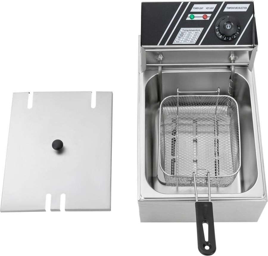 Elektrische Frituurpan Professionele Frituur Gouden Snacks Maken Snelle Verwarming 6 Liter Capaciteit Zilverkleurig