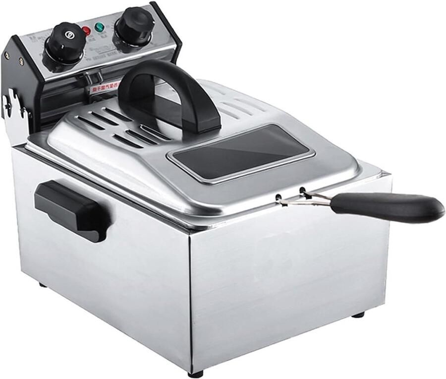 Elektrische Frituurpan Professionele Frituur Snel Frituren Instelbare Timer 6L Capaciteit Zilver