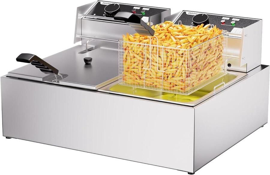 Elektrische Frituurpan Professionele Frituur Snelle Snacks Maken Dubbele Manden 20.7 Liter Capaciteit Zilver