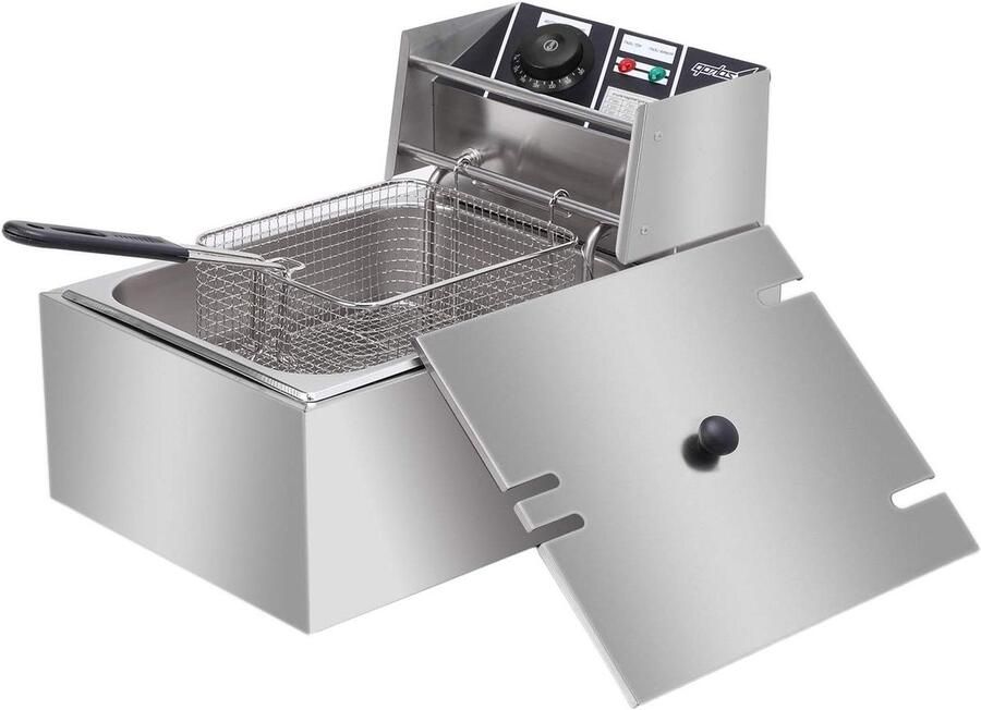 Elektrische Frituurpan Professionele Frituur Thuis en Commercieel Grote Capaciteit 10L 44x28x31 cm Zilver