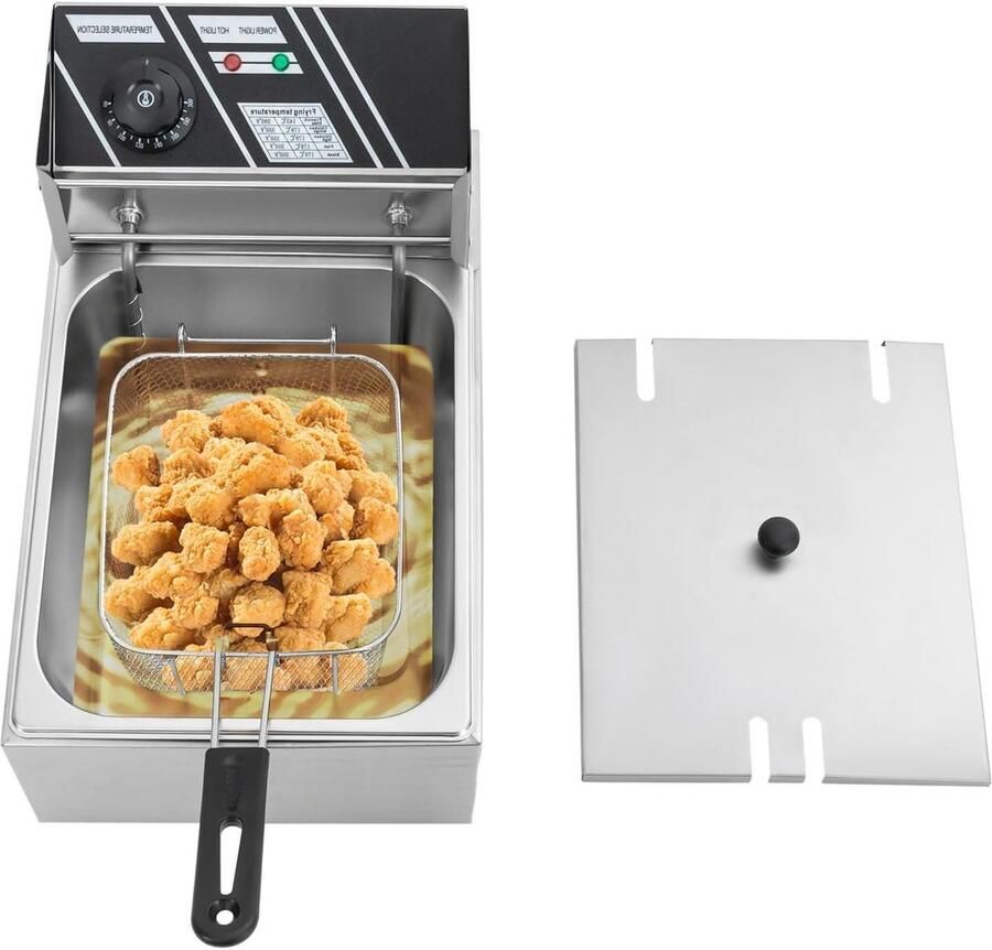 Elektrische Frituurpan Professionele Frituur Thuis Frituren Nauwkeurige Temperatuurregeling 6 Liter Zilver