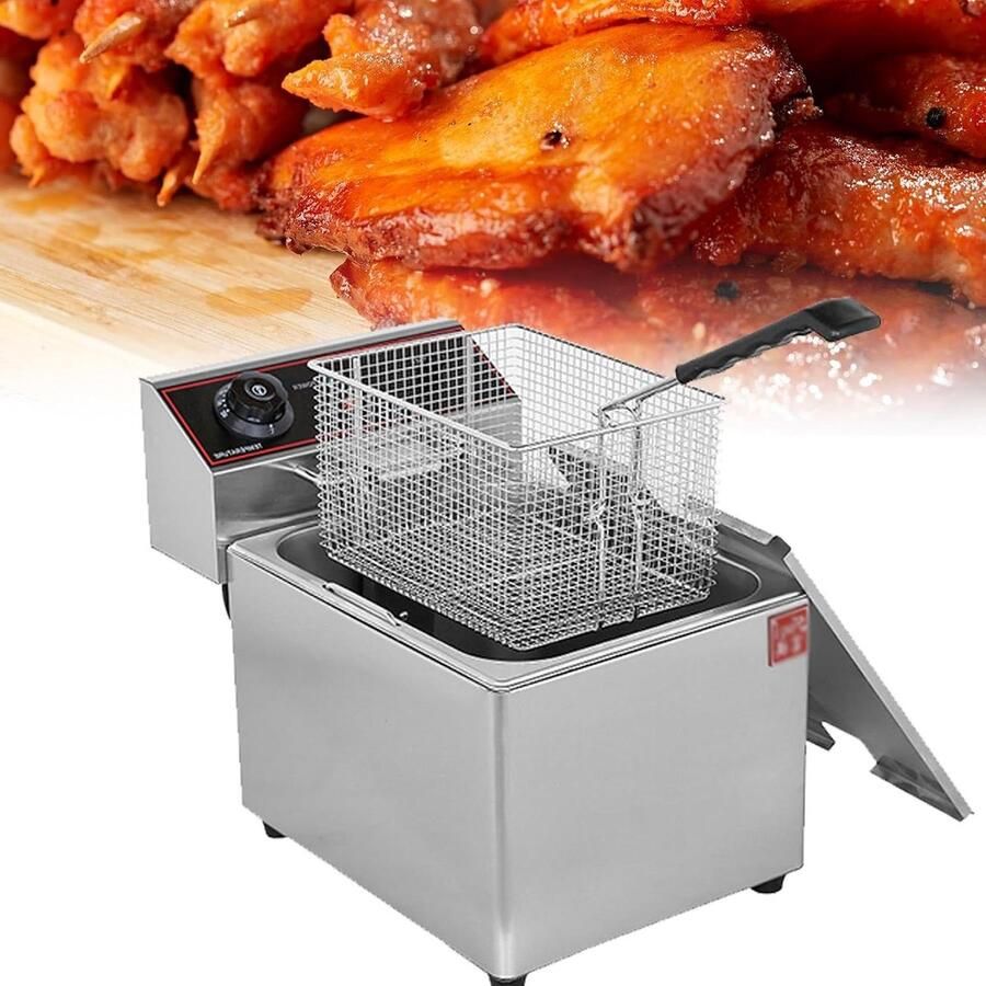 Elektrische Frituurpan Professionele Frituur Thuis Frituren Temperatuur Controle 8 Liter Zilver