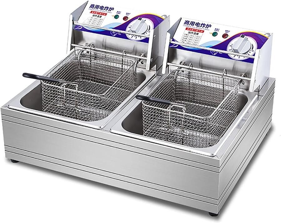 Elektrische Frituurpan Professionele Frituurmand Thuis Frituren Snelle Verwarmingsbuis 10L of 20L Zilver