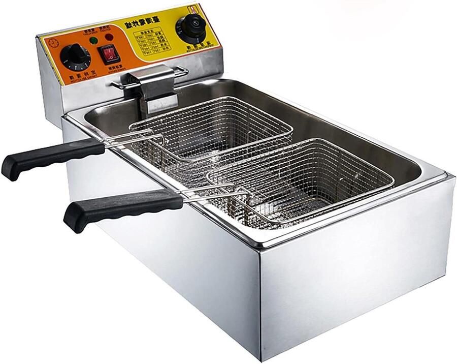 Elektrische Frituurpan Professionele Frituurpan Thuis Frituren Instelbare Temperatuur 10L Zilver