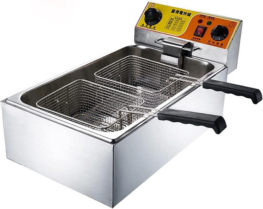 Elektrische Frituurpan Professionele Frituurpan Thuis Frituren Instelbare Temperatuur 10L Zilver