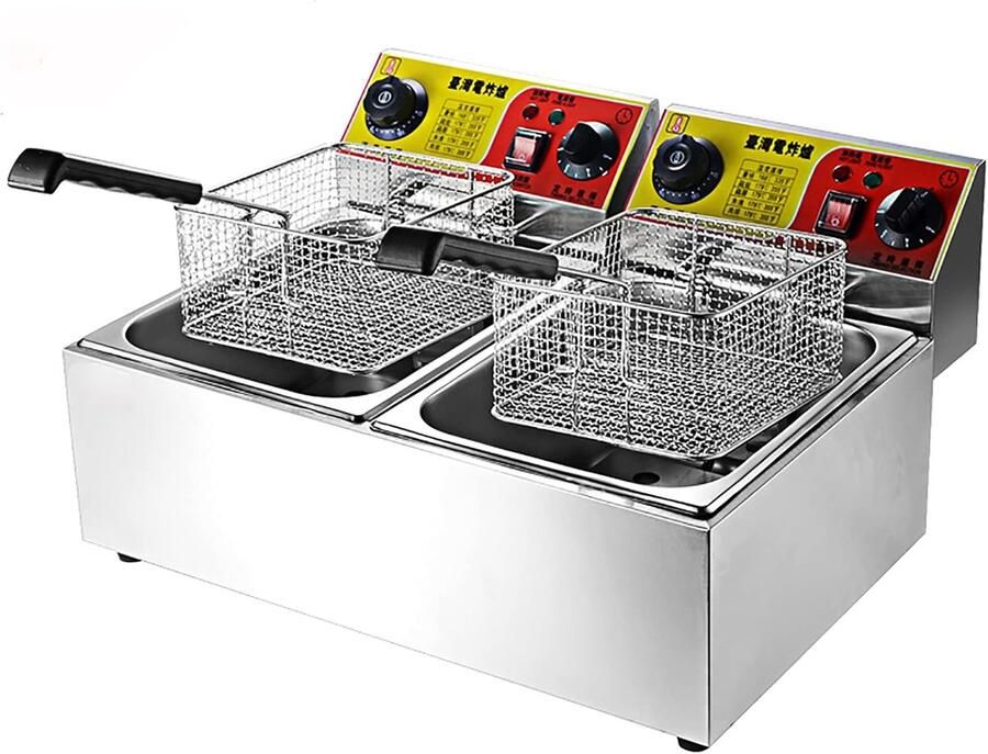 Elektrische Frituurpan Professionele Frituurpan Thuis Frituren Instelbare Temperatuur 10L Zilver