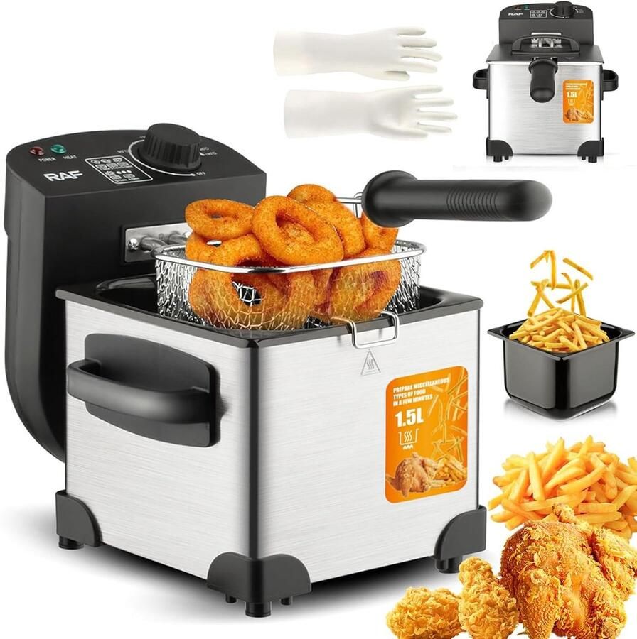 Elektrische Frituurpan Vet Frituurder Thuis Frituren Instelbare Temperatuur 1.5 Liter Zilver
