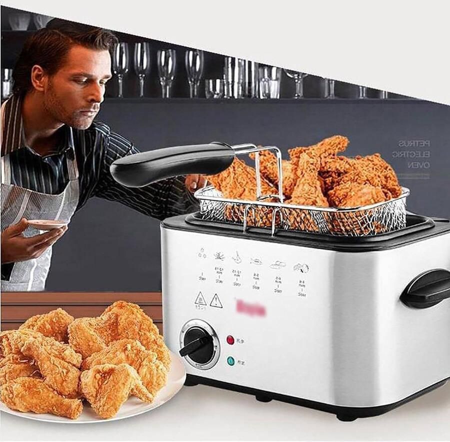 Elektrische Frituurpan Vet Frituurmachine Keuken Thuis Frituren Snel Koken Restaurantkwaliteit 4L Zilver