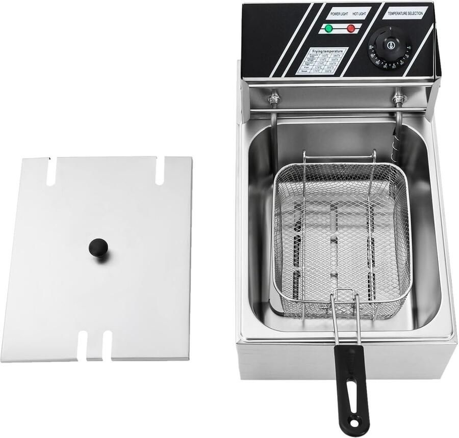 Elektrische Frituurpan Vetpan Thuis Frituren Snelle Opwarming 6 Liter Zilver