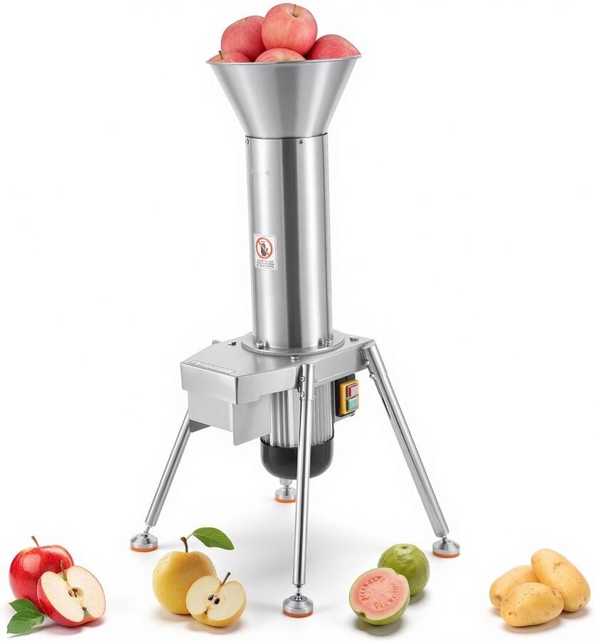 Elektrische fruitmolen Fruitversnipperaar Vermogen 1100 W Roestvrij staal 304 Hele Appels tot Ø 80 mm Capaciteit 164 kg u Voor Appels Peren Wortelen Aardappelen
