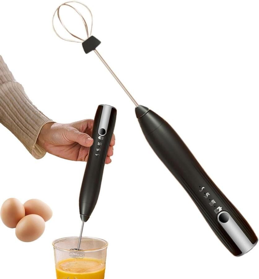 Elektrische Garde Melkopschuimer Handmixer Drankjes Maken Drie Snelheden 26 cm Zwart