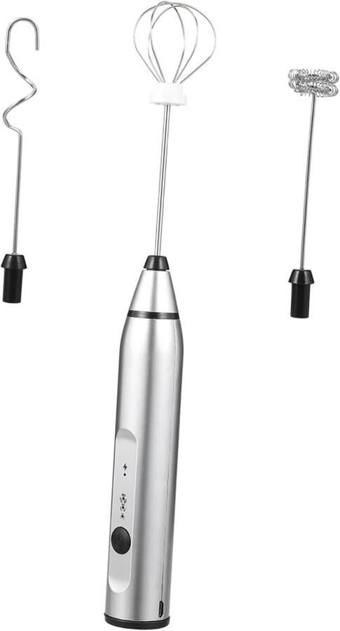 Elektrische Garde Melkopschuimer Mixer Keuken Maken Oplaadbaar USB 3 Gardekoppen Zilver