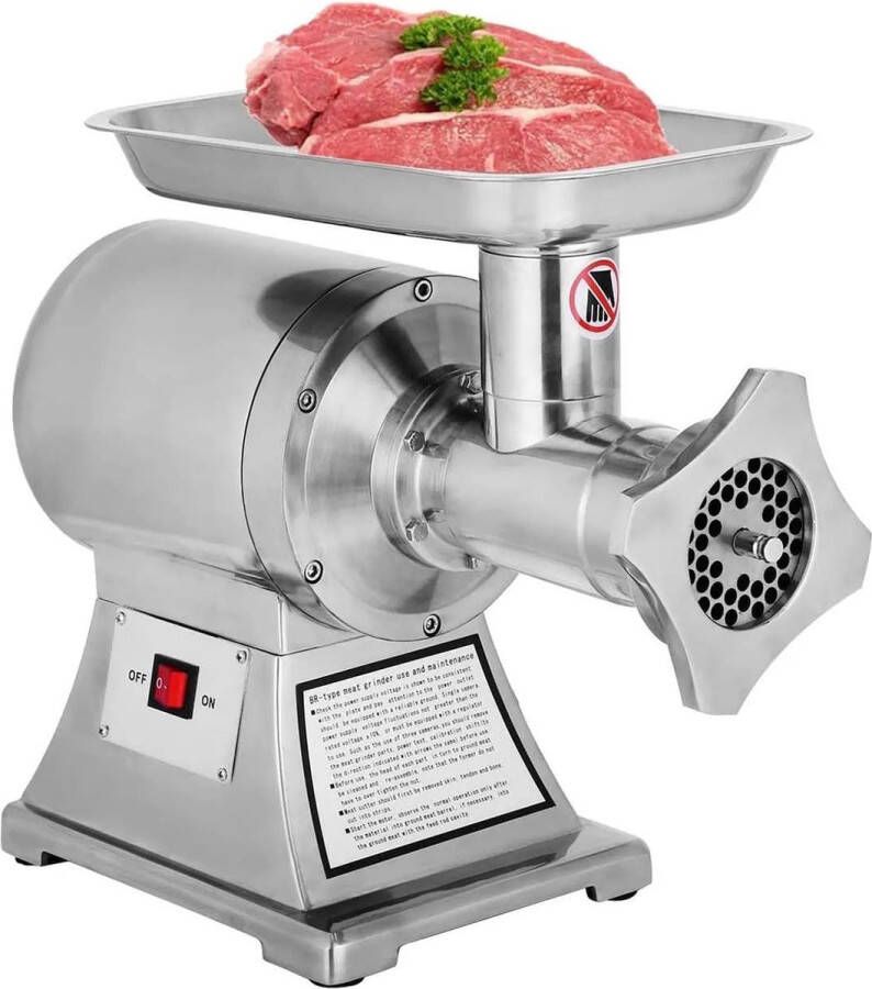 Elektrische Gehaktmolen Voor alle soorten Vlees Roestvrij staal Vleesmolen worstenmaker 1100W 550Lbs Hour 1.5HP 93 r min Zilver