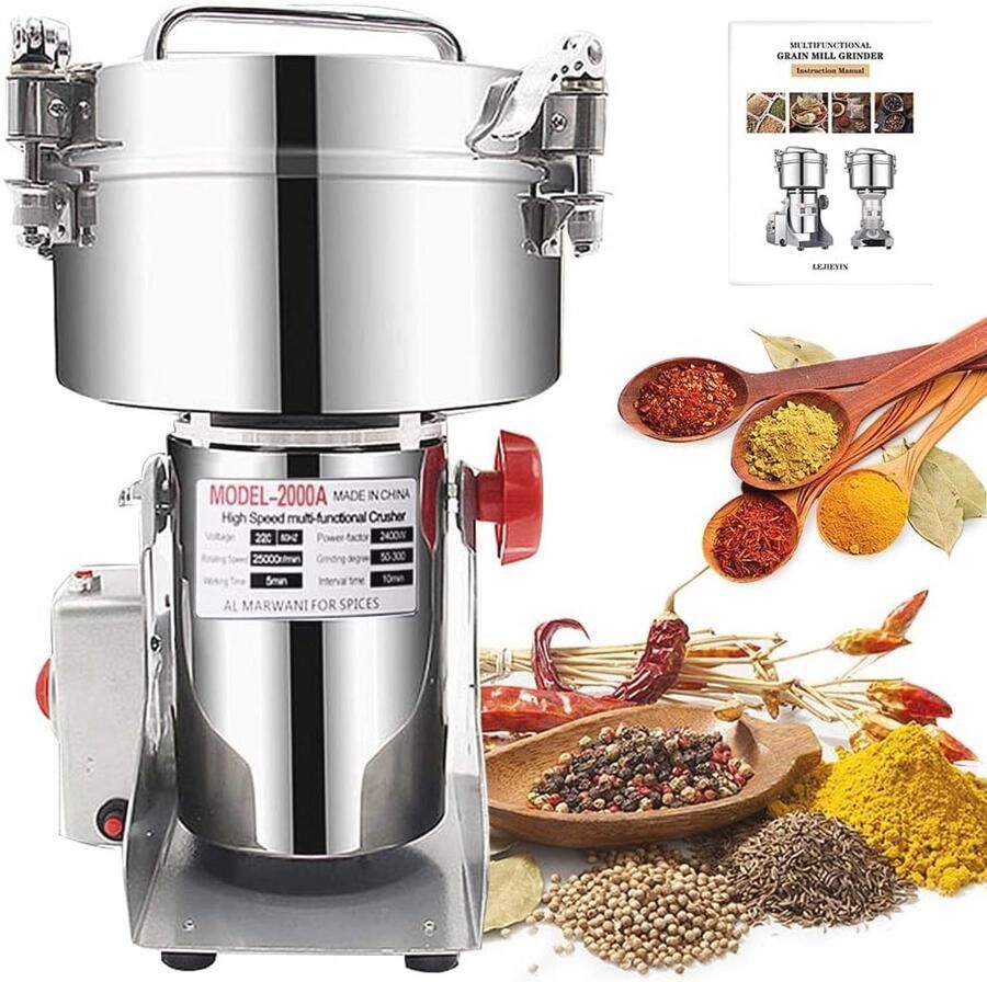 Elektrische Graanmolen 2000g Hoge Snelheid Roestvrij Staal voor Specerijen en Noten