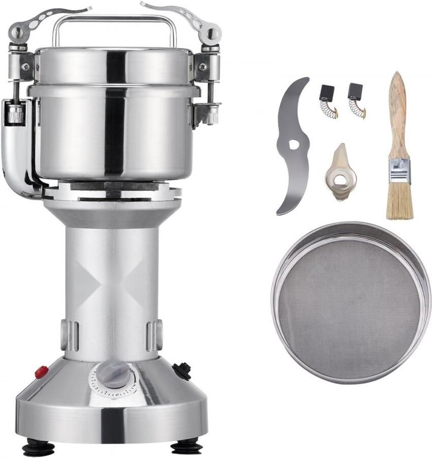 Elektrische Graanmolen Kruiden- en Poedermolen Vermogen 1900 W Capaciteit 300 g Timerfunctie Voor Kruiden Specerijen Noten Granen Inclusief Messen en Borstels