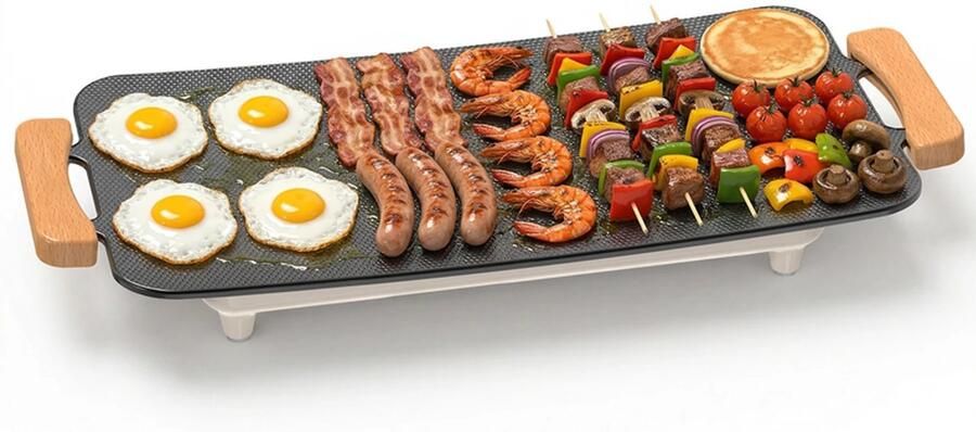 Elektrische Grill 1360W – Tafelgrill met Thermostaat en Antiaanbaklaag – PFAS-vrij – Grillplaat 51 x 30 cm
