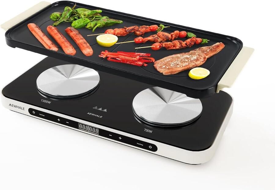 Elektrische Grill Bakplaat Buiten Koken Dubbele Kookzones 66.7 cm Diep Zwart