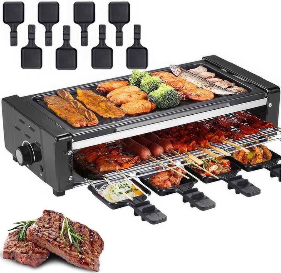 Elektrische Grill Binnen Grill Gezellig Koken Rookvrij & Antiaanbak 1-8 Personen Zwart