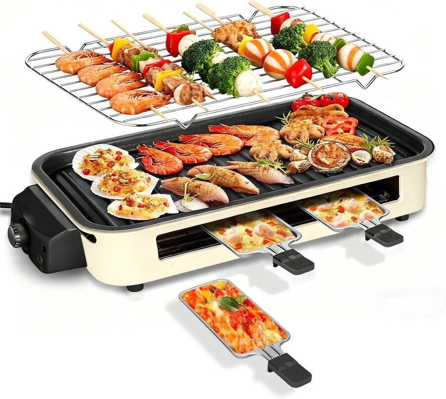 Elektrische Grill Binnenbarbecue Tafelgrill Gezellig Eten Rookvrij Koken 2-in-1 Zwart