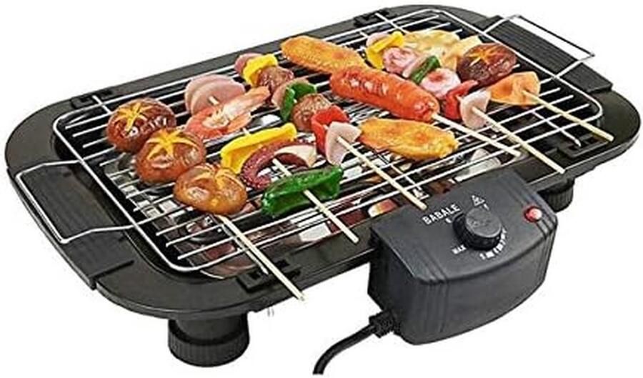 Elektrische Grill Buiten Barbecue Kamperen Picknicken Draagbaar Rookvrij Vrijstaand Model Zwart