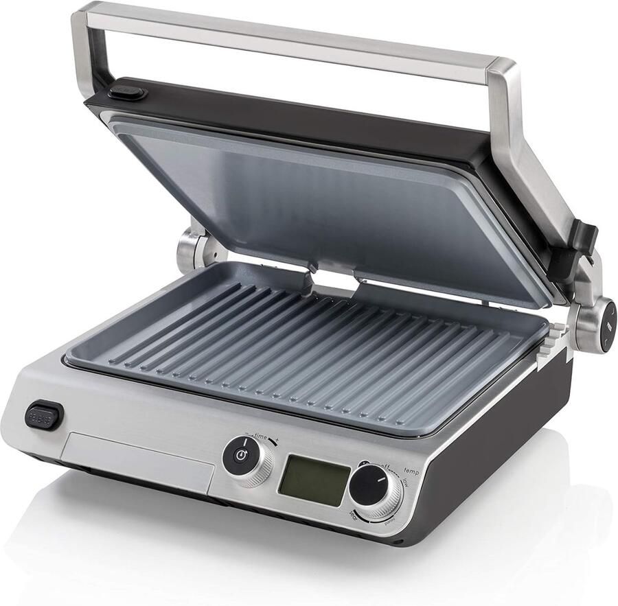 Elektrische Grill Contact Grill Panini Maker Snel Grillen Thuis Uitklapbaar Tafelmodel 2000 Watt Roestvrij Staal