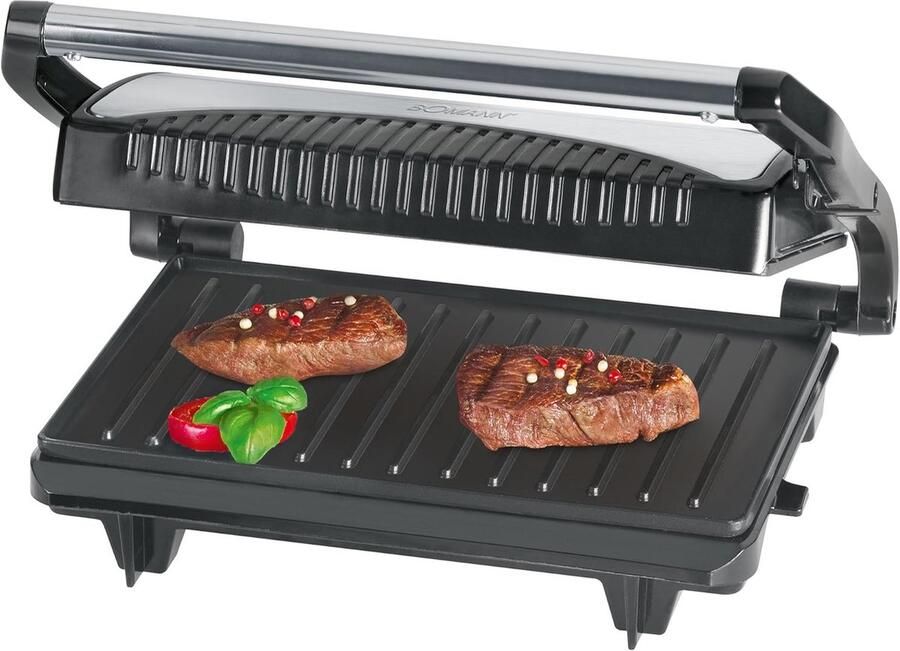 Elektrische Grill Contactgrill Bakplaat Eten Bereiden Antiaanbaklaag 700 Watt Zwart Zilver