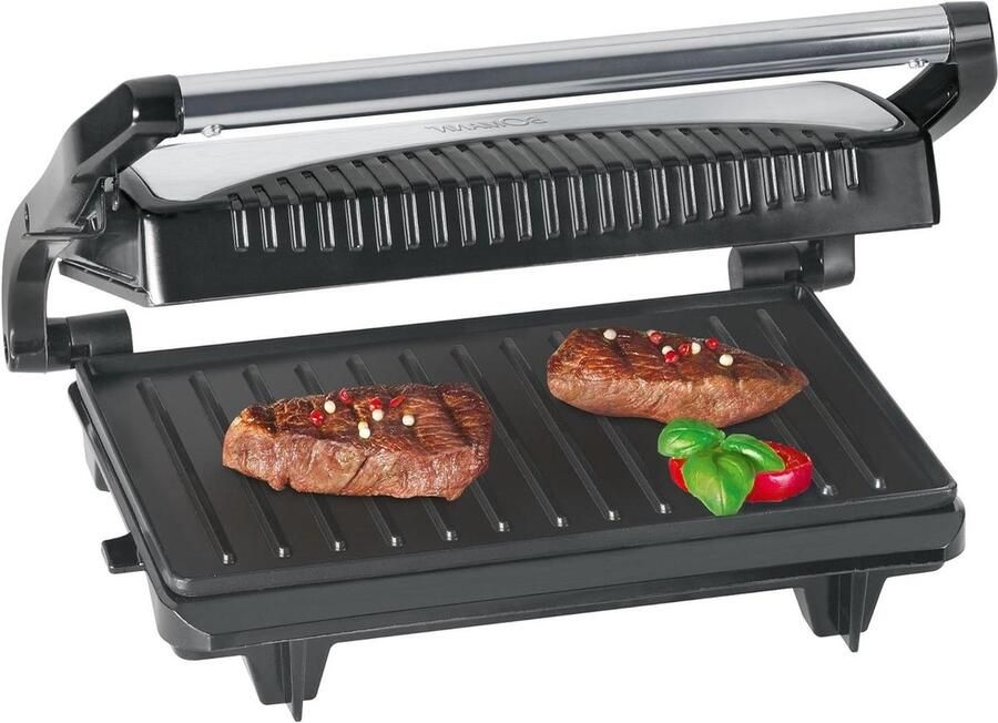 Elektrische Grill Contactgrill Bakplaat Snelle Maaltijden Antiaanbaklaag 700 Watt Zwart zilver
