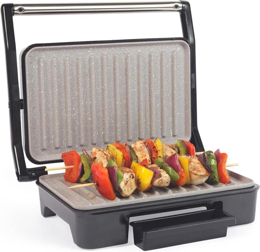 Elektrische Grill Contactgrill Panini Gezond Eten Zonder Olie Grillen 750 Watt Zwart