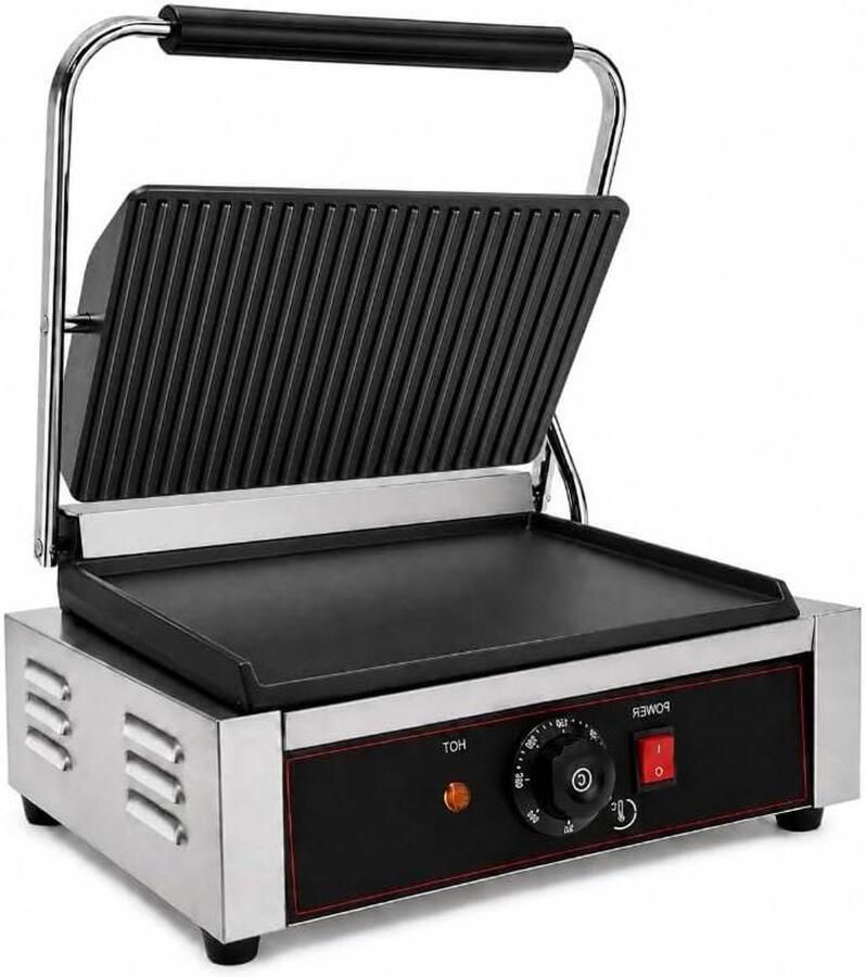 Elektrische Grill Contactgrill Panini Lekker Grillen Ruim Grilloppervlak 34x23 cm Zilver
