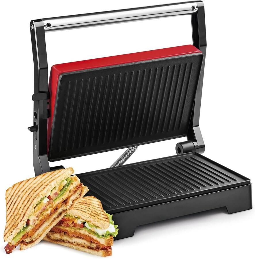 Elektrische Grill Contactgrill Paninigrill Gezond Grillen 180 Graden Opening 23 x 145 cm Rood Zwart