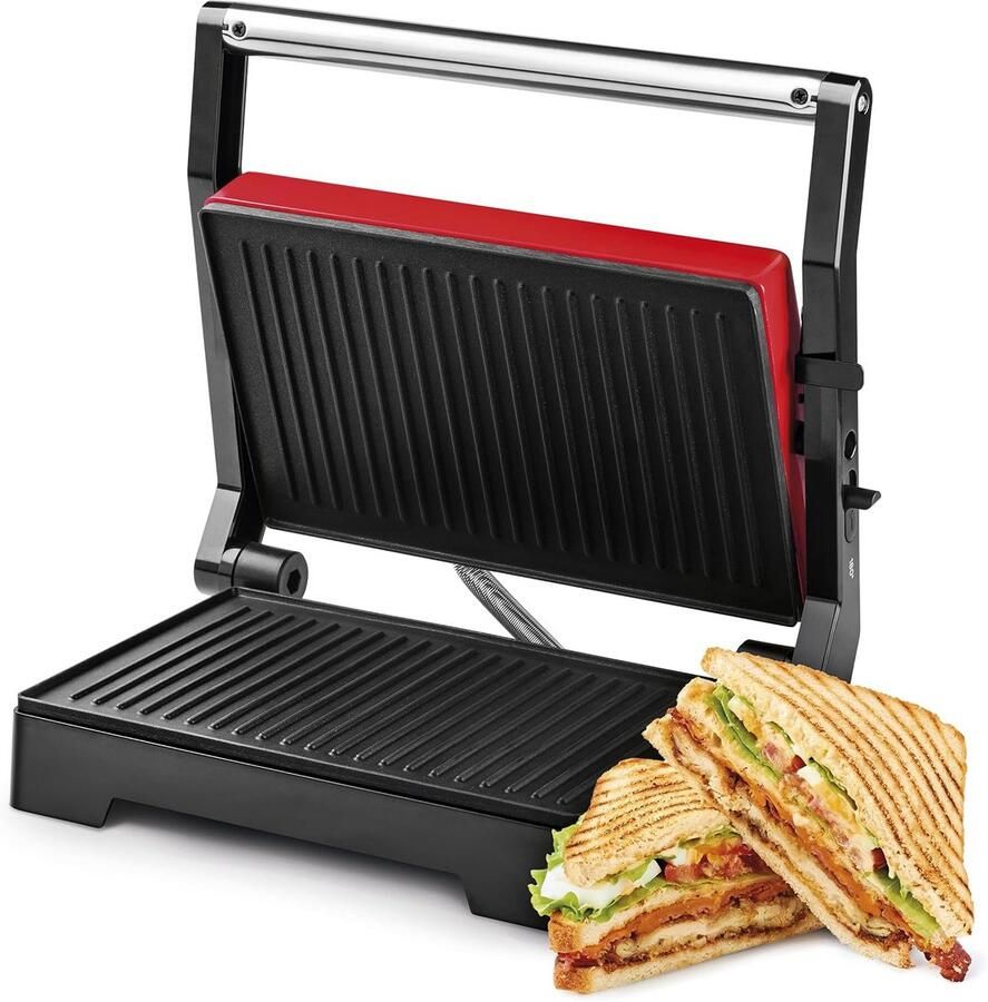 Elektrische Grill Contactgrill Paninigrill Gezond Eten Bereiden 180 Graden Opening 23 x 145 cm Rood Zwart