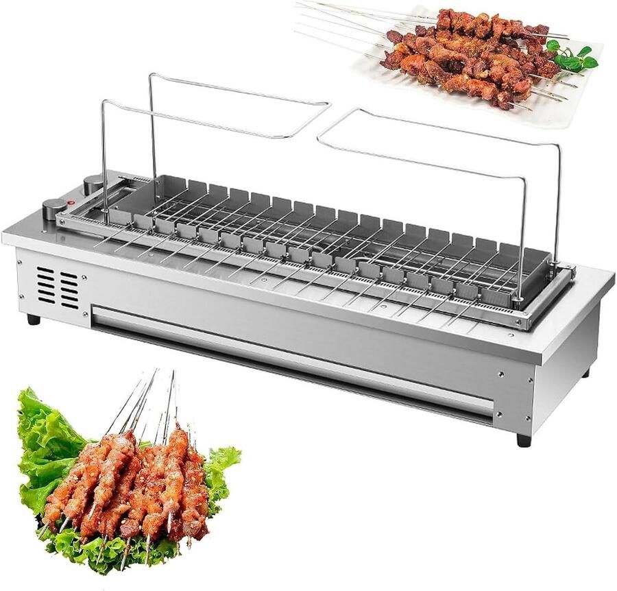 Elektrische Grill Draaibarbecue Kebab Gezellig Eten Automatisch Roterend 82 cm Zilver