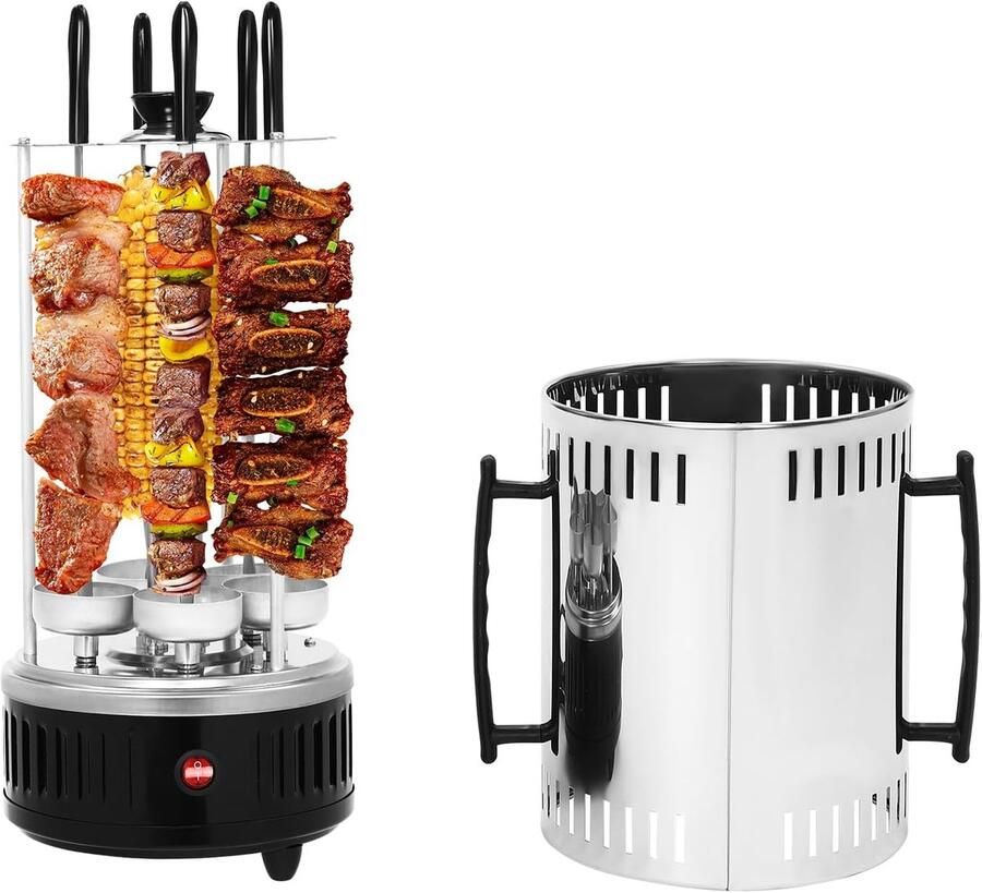 Elektrische Grill Draaiende Grill Thuis Grillen Automatische Rotatie 20 x 37.5 cm Zwart Zilver