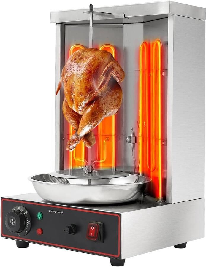 Elektrische Grill Draaiende Spies Thuis Kebab Maken 3000W Vermogen 295x30x48 cm Zilver