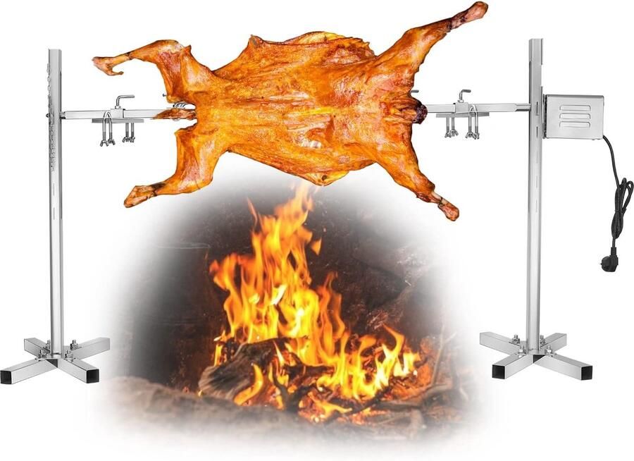 Elektrische grill- en braadrooster 15 W roestvrijstalen braadset voor maximaal 70 kg in hoogte verstelbaar speenvarkgrill draagbare motor outdoor grillen camping