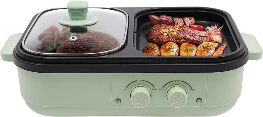 Elektrische Grill en Hot Pot 2-in-1 met Dubbele Temperatuurregeling voor 1-3 Personen