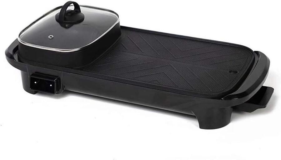 Elektrische Grill en Hotpot Tafelgrill Bakplaat Gezellig Eten Dubbele Functie 53 cm Zwart