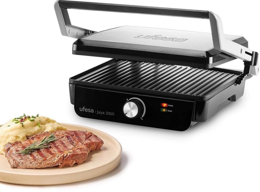 Elektrische Grill Contactgrill Panini Snelle Maaltijden 180 Graden Opening 29 x 23 cm Zwart RVS
