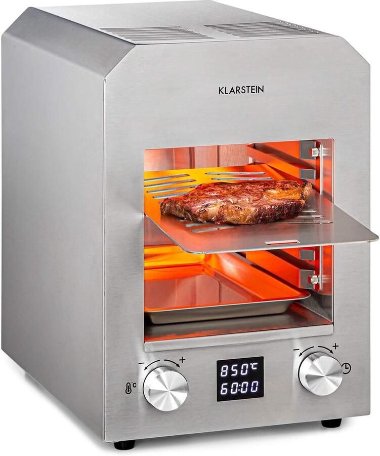 Elektrische Grill Hoge Temperatuur Grill Binnen Grillen CharForce Systeem 18.5 x 30 cm Zilver
