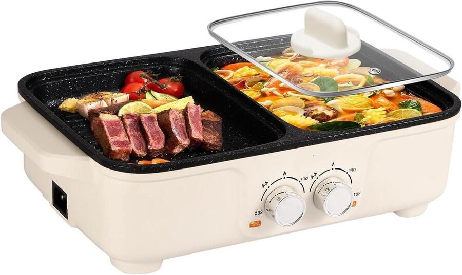Elektrische Grill Hot Pot Gezellig Eten 2-in-1 Functie Klein Formaat Zwart