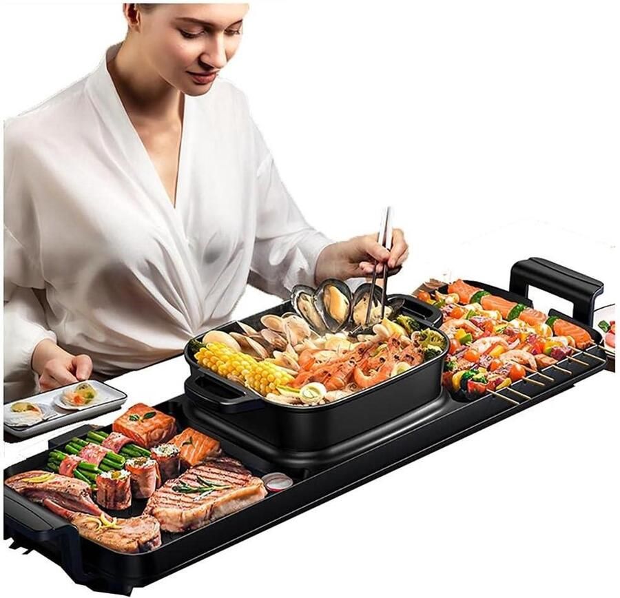 Elektrische Grill Hot Pot Gezellig Tafelen Dubbele Temperatuurregeling 89 cm Multicolor