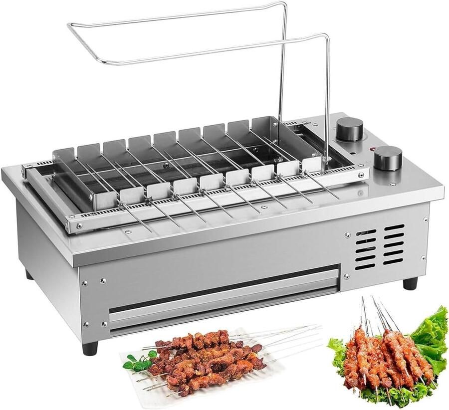 Elektrische Grill Kebabrooster Spiesgrill Gelijkmatig Grillen Automatisch Roterend 83 x 28 x 14 cm Zilver
