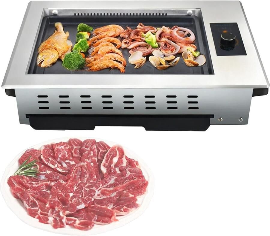 Elektrische Grill Koreaanse Barbecue Perfect Koken Meerlaagse Warmteafvoer 50x35 cm Zilver