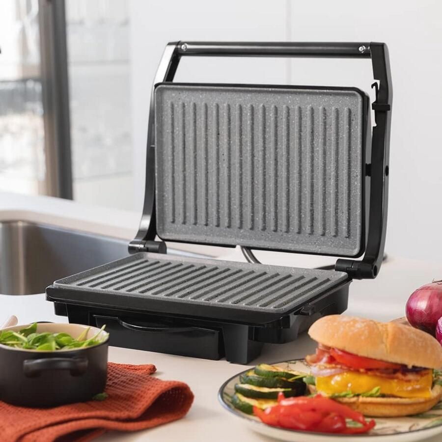 Elektrische Grill met Steencoating 1000W Vetopvangschaal en Drijvend Oppervlak 25 4 x 17 5 cm