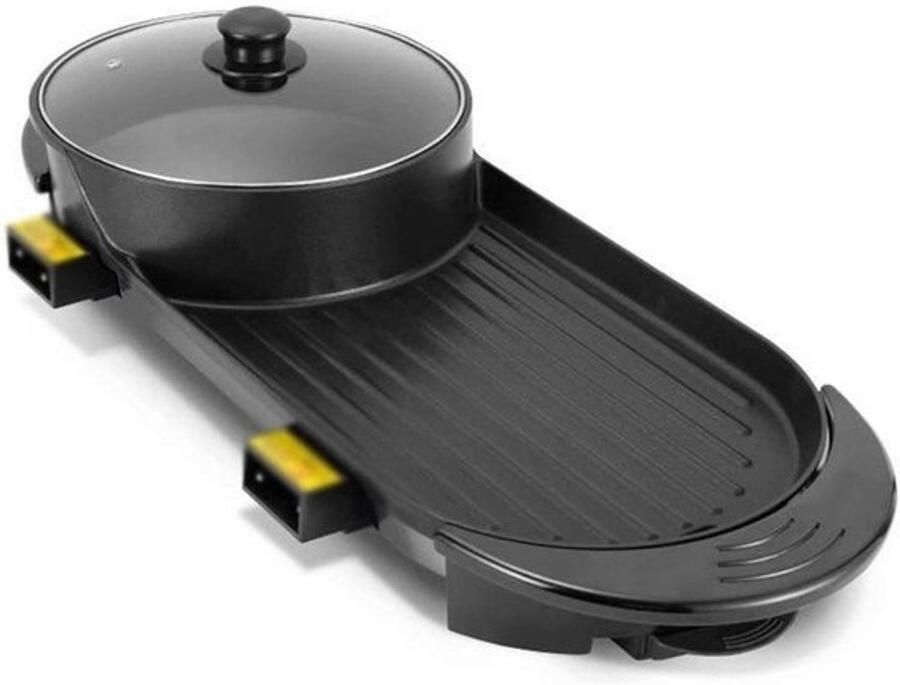 Elektrische Grill Pan Tafelgrill Hotpot Gezellig Tafelen Dubbele Functie 68 cm Zwart