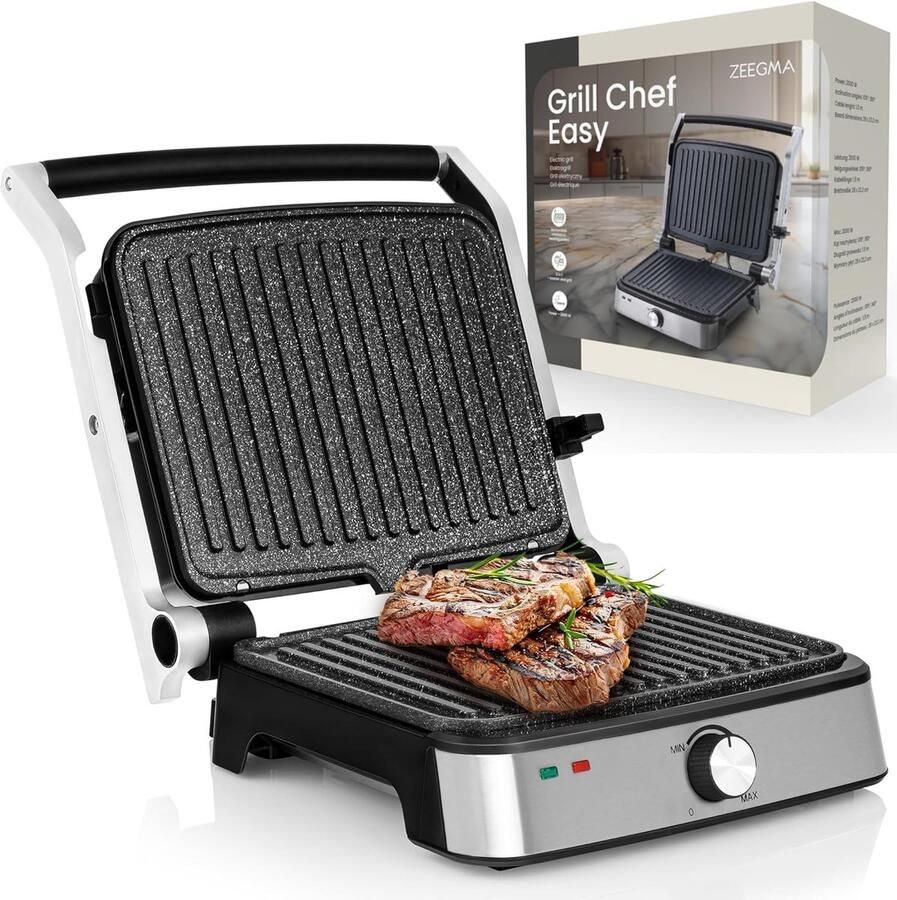 Elektrische Grill Panini Contactgrill Bakplaat Gezellig Grillen 2000W Snel Verwarmen 29x23cm Oppervlak Zilver