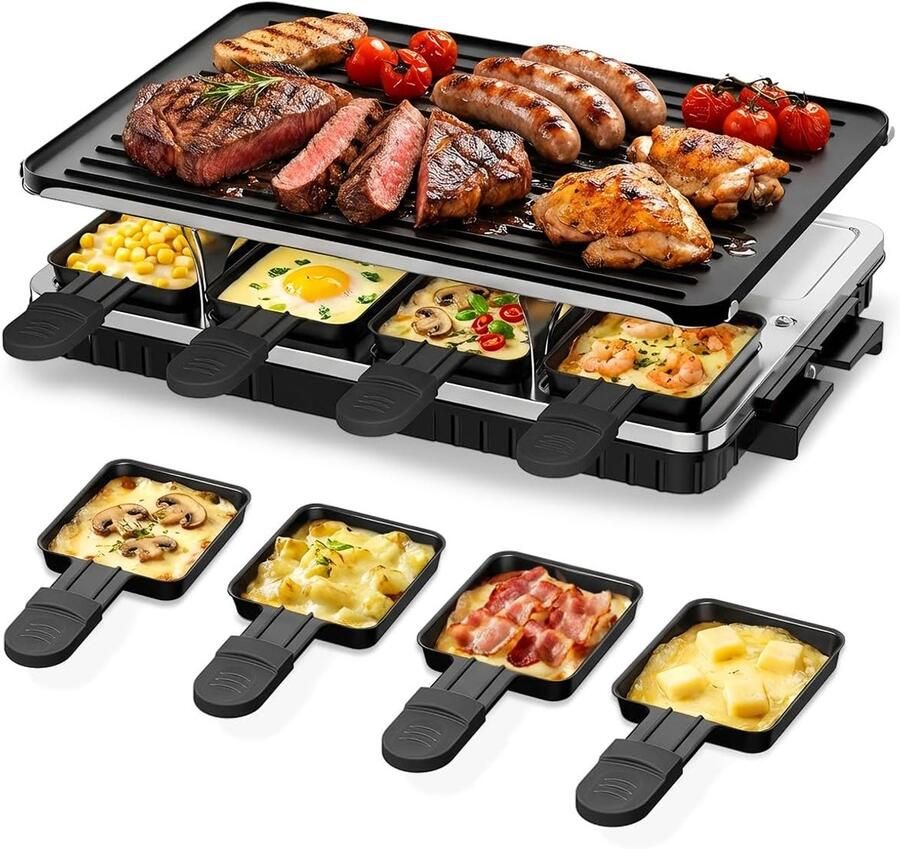 Elektrische Grill Raclette Plaat Familie Diners Antiaanbaklaag 41x25x11cm Zwart