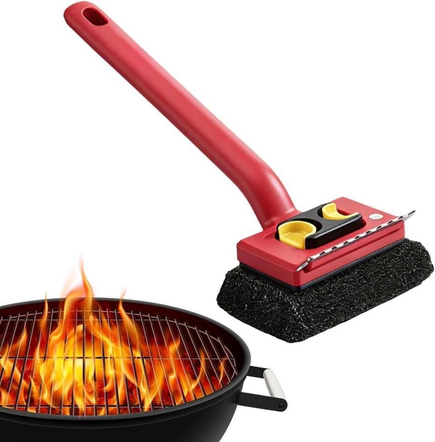 Elektrische Grill Reiniger BBQ Schrobber Grill Schoonmaken Lange Steel Stoomfunctie 35 cm Lengte Rood