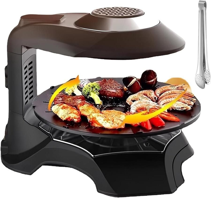 Elektrische Grill Rookloze BBQ Buiten Koken 360° Draaibare Plaat 1400W Zwart