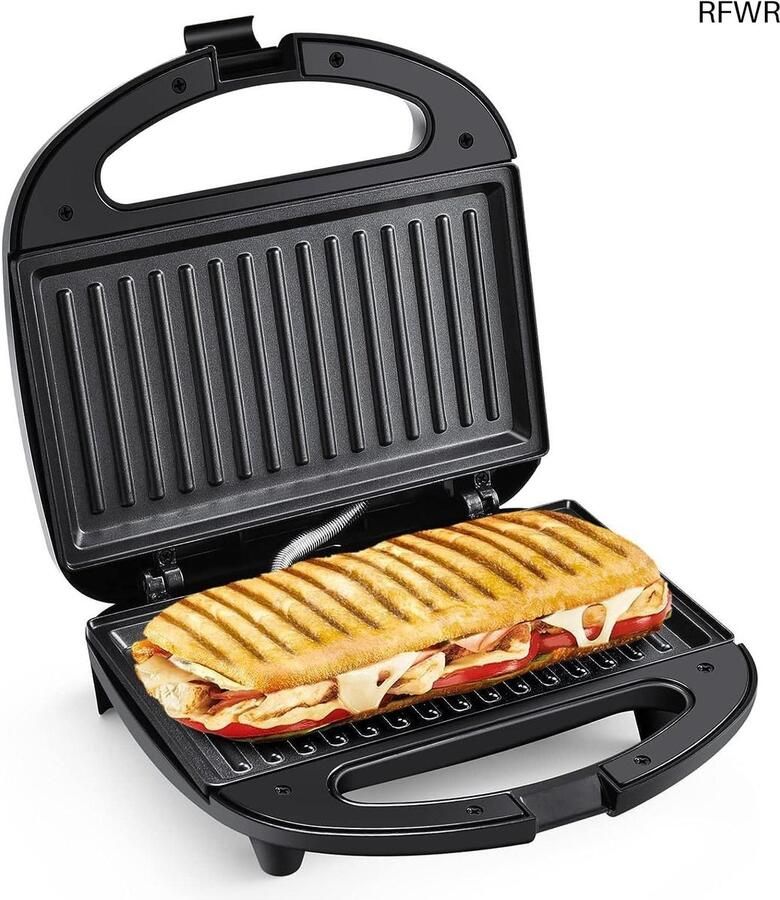 Elektrische Grill Sandwichmaker Apparaat Snelle Maaltijden Antiaanbaklaag 750 Watt Zwart